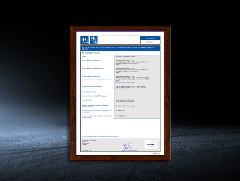 LEB-5300-L1/L2/L3/L4 - Safety Regulations Certificate